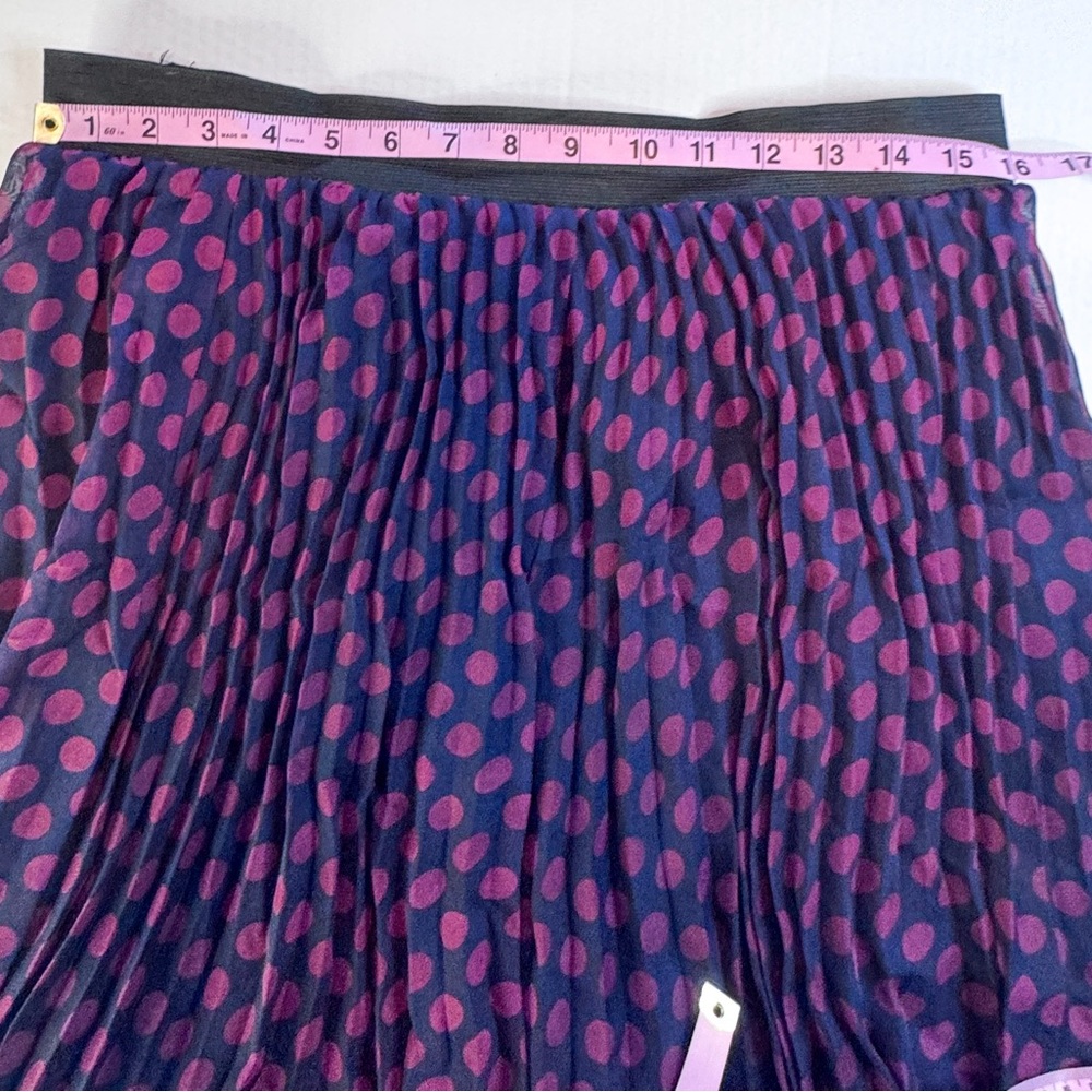 She’s Cool Pleated Polka Dot Skirt 1X Purple Pink Chiffon Midi Elastic Waist - Picture 9 of 13